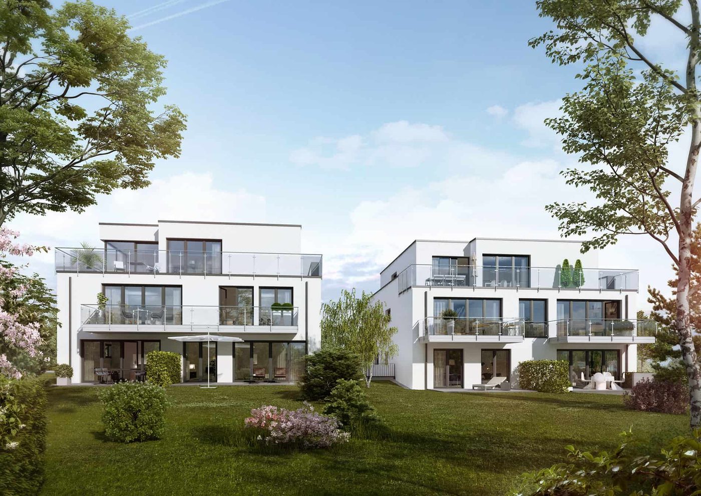 Visualisierung der Stadthäuser in Kirchhörde von der Gartenseite