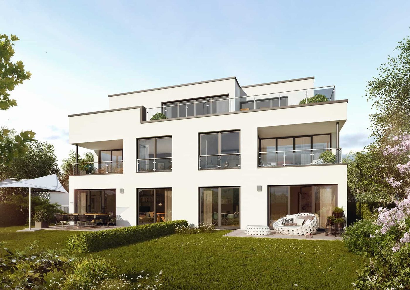 Weißes kubisches Wohnhaus mit Flachdach in Kirchhörde