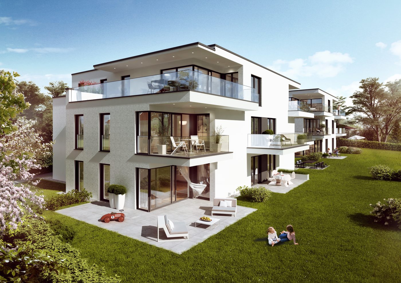 Terrassenseite mit Gärten