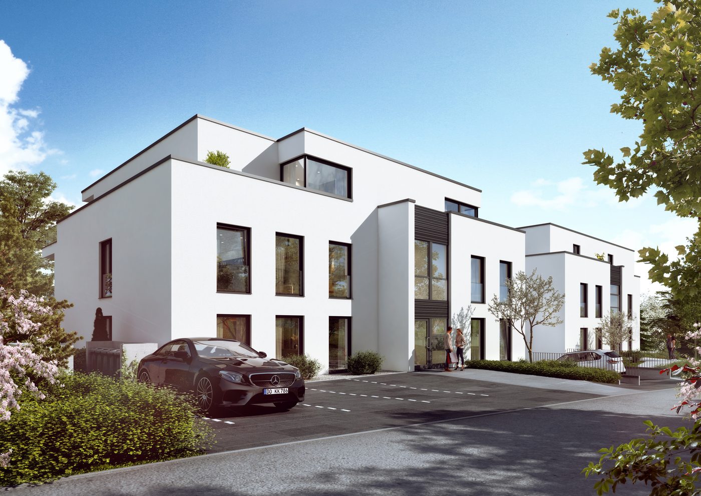 Visualisierung der Mehrfamilienhäuser in Berghofen von der Straße